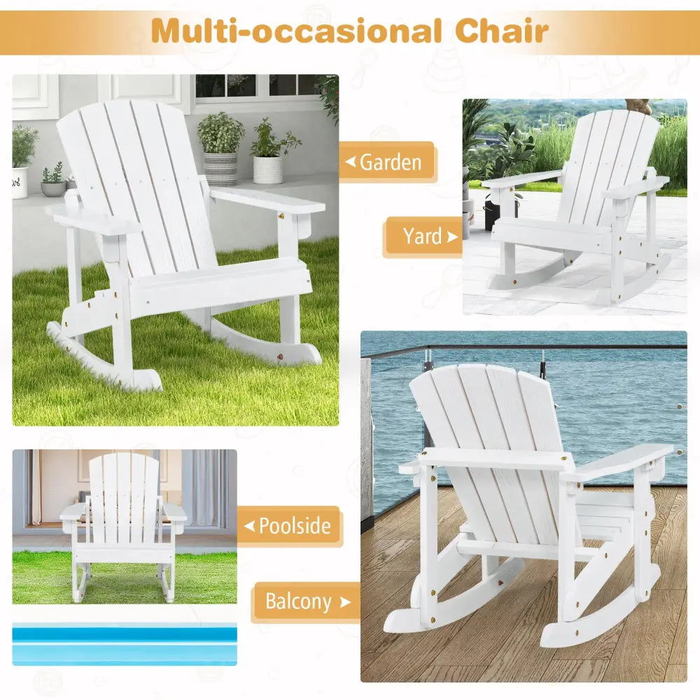 Outdoor Wooden Kid Adirondack Rocking Chair with Slatted Seat-White - White - Kids Chairs & Seating