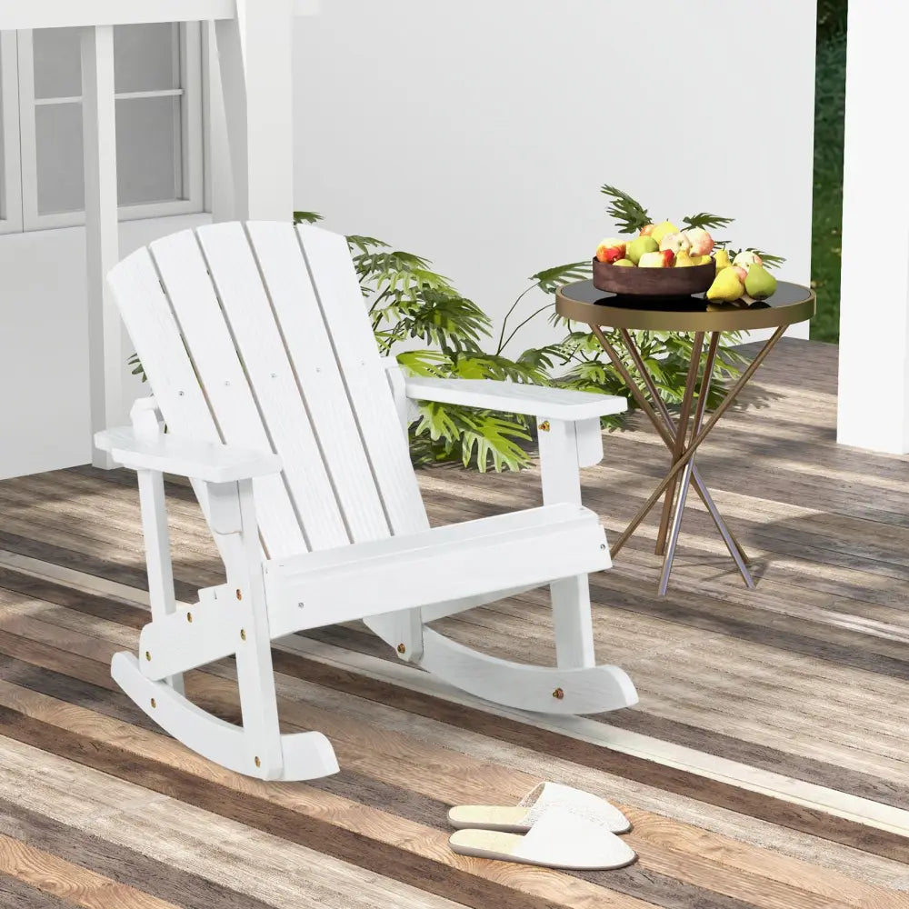Outdoor Wooden Kid Adirondack Rocking Chair with Slatted Seat-White - White - Kids Chairs & Seating