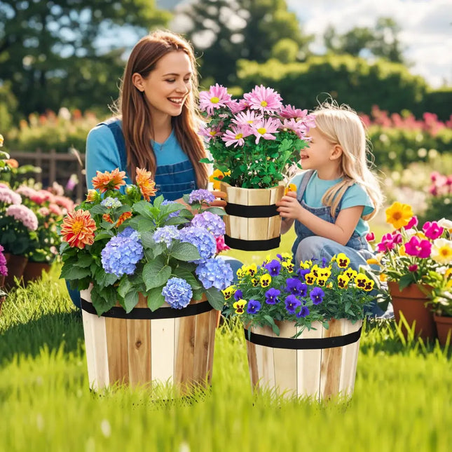 Outdoor Wooden Planter Box with Drainage Holes Set of 3 - Natural - Raised Garden Beds