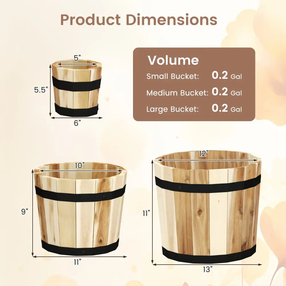 Outdoor Wooden Planter Box with Drainage Holes Set of 3 - Natural - Raised Garden Beds