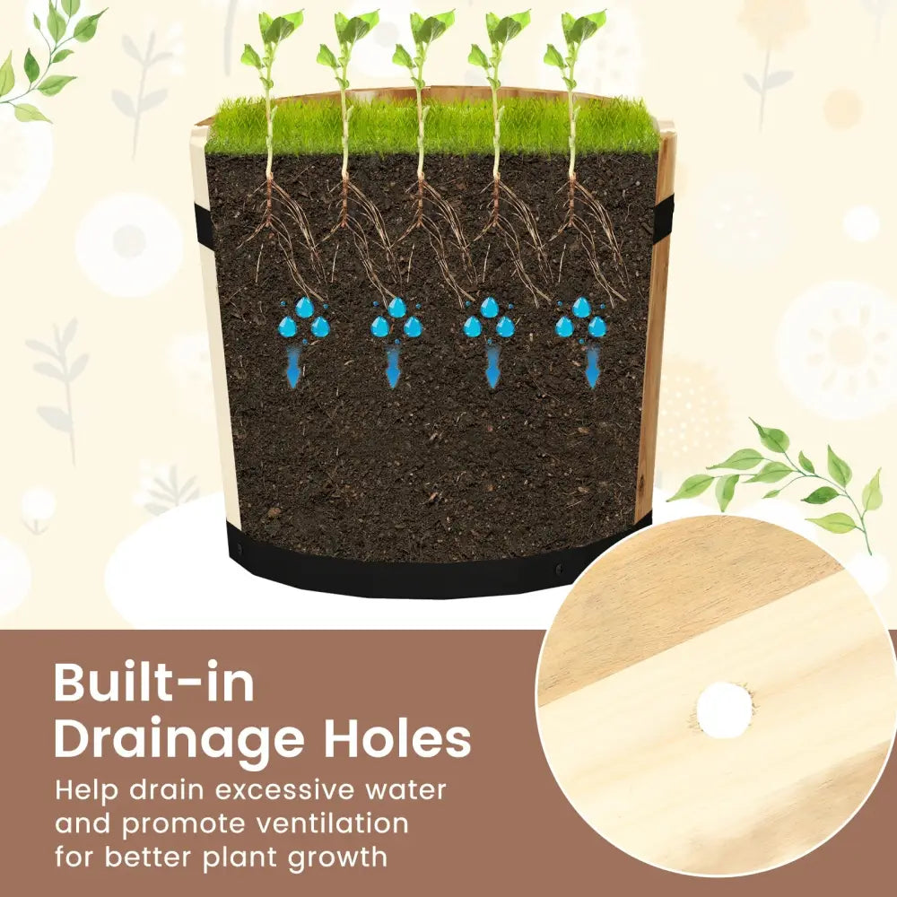 Outdoor Wooden Planter Box with Drainage Holes Set of 3 - Natural - Raised Garden Beds