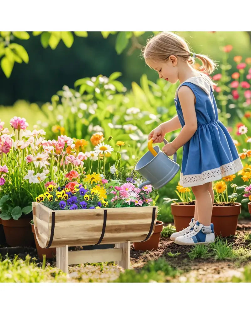 Outdoor Wooden Planter with Legs for Flower Herb Vegetable Fruit - Natural - Raised Garden Beds