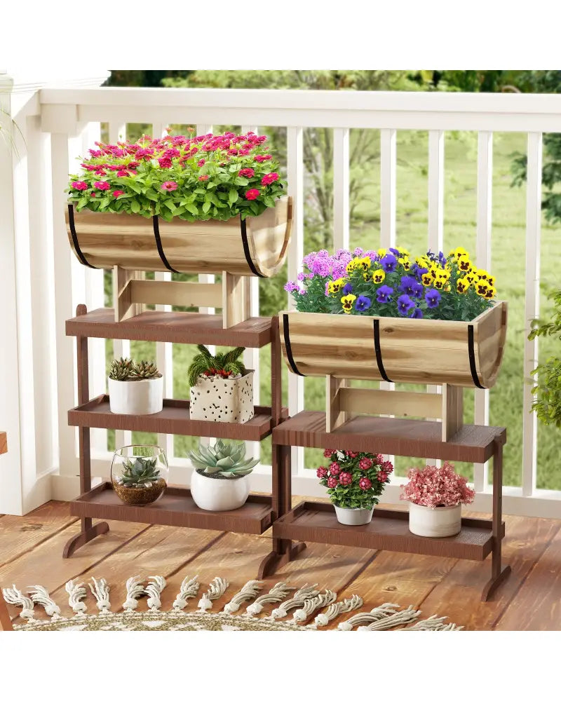 Outdoor Wooden Planter with Legs for Flower Herb Vegetable Fruit - Natural - Raised Garden Beds