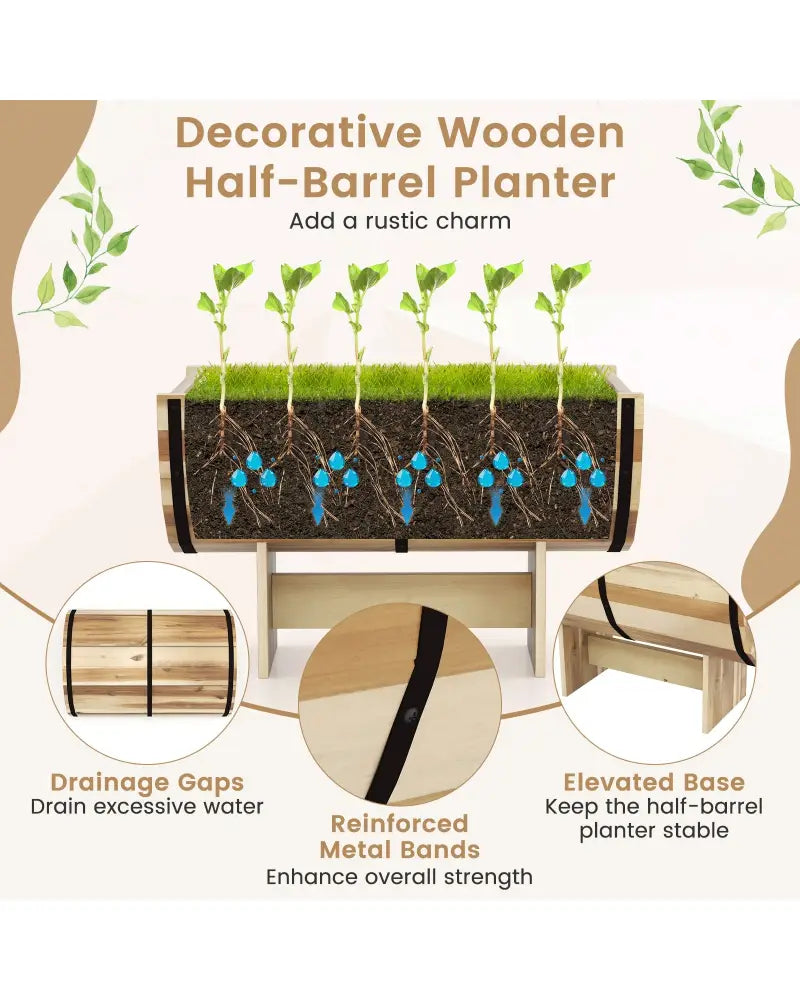 Outdoor Wooden Planter with Legs for Flower Herb Vegetable Fruit - Natural - Raised Garden Beds