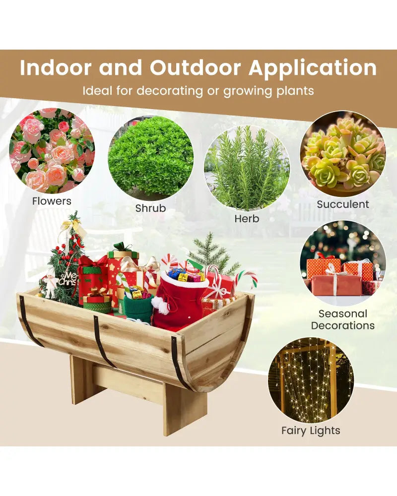 Outdoor Wooden Planter with Legs for Flower Herb Vegetable Fruit - Natural - Raised Garden Beds
