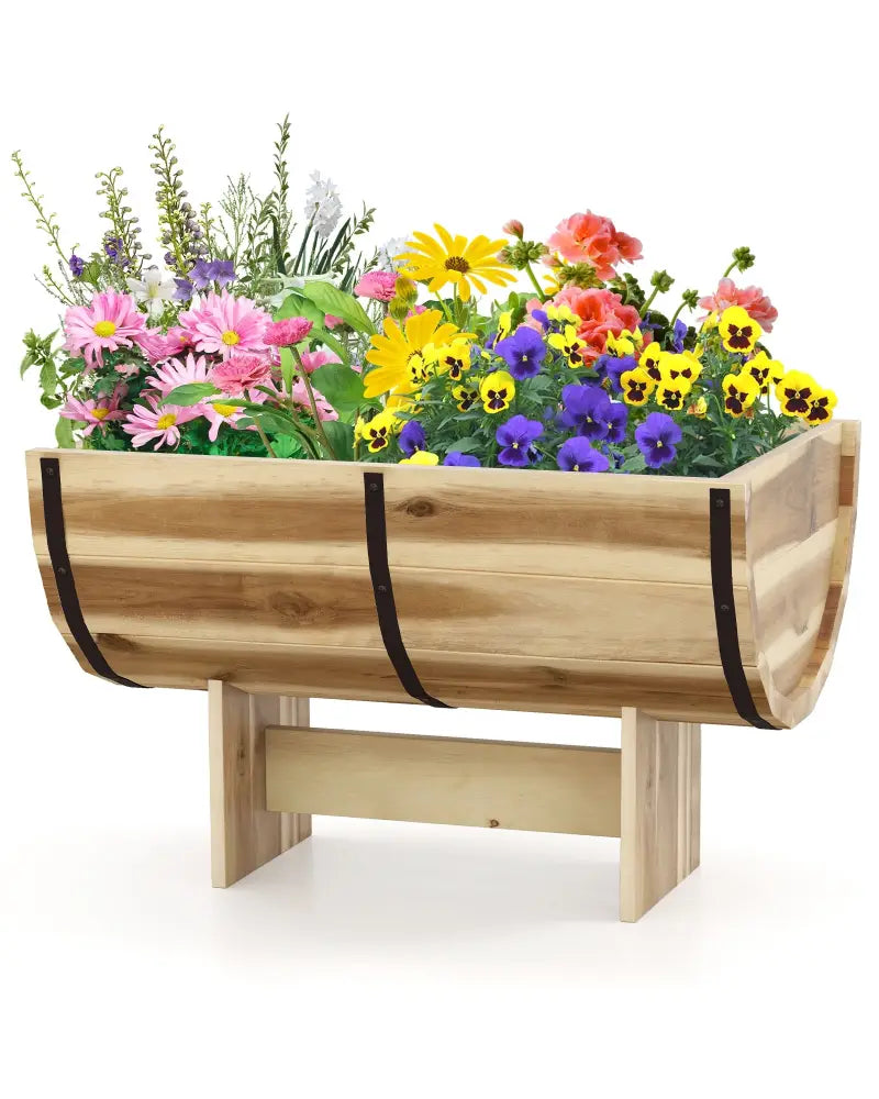 Outdoor Wooden Planter with Legs for Flower Herb Vegetable Fruit - Natural - Raised Garden Beds