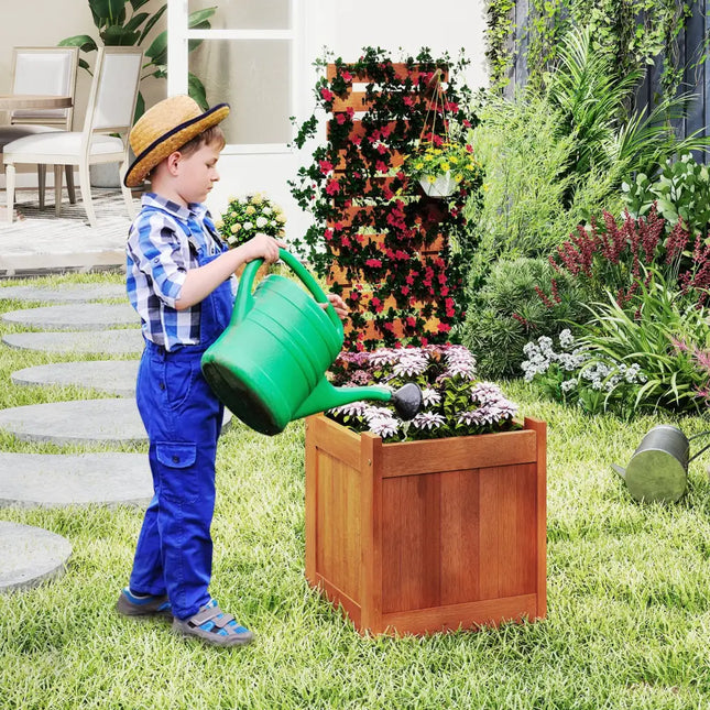 Outdoor Wooden Raised Garden Bed with Trellis - Natural - Raised Garden Beds