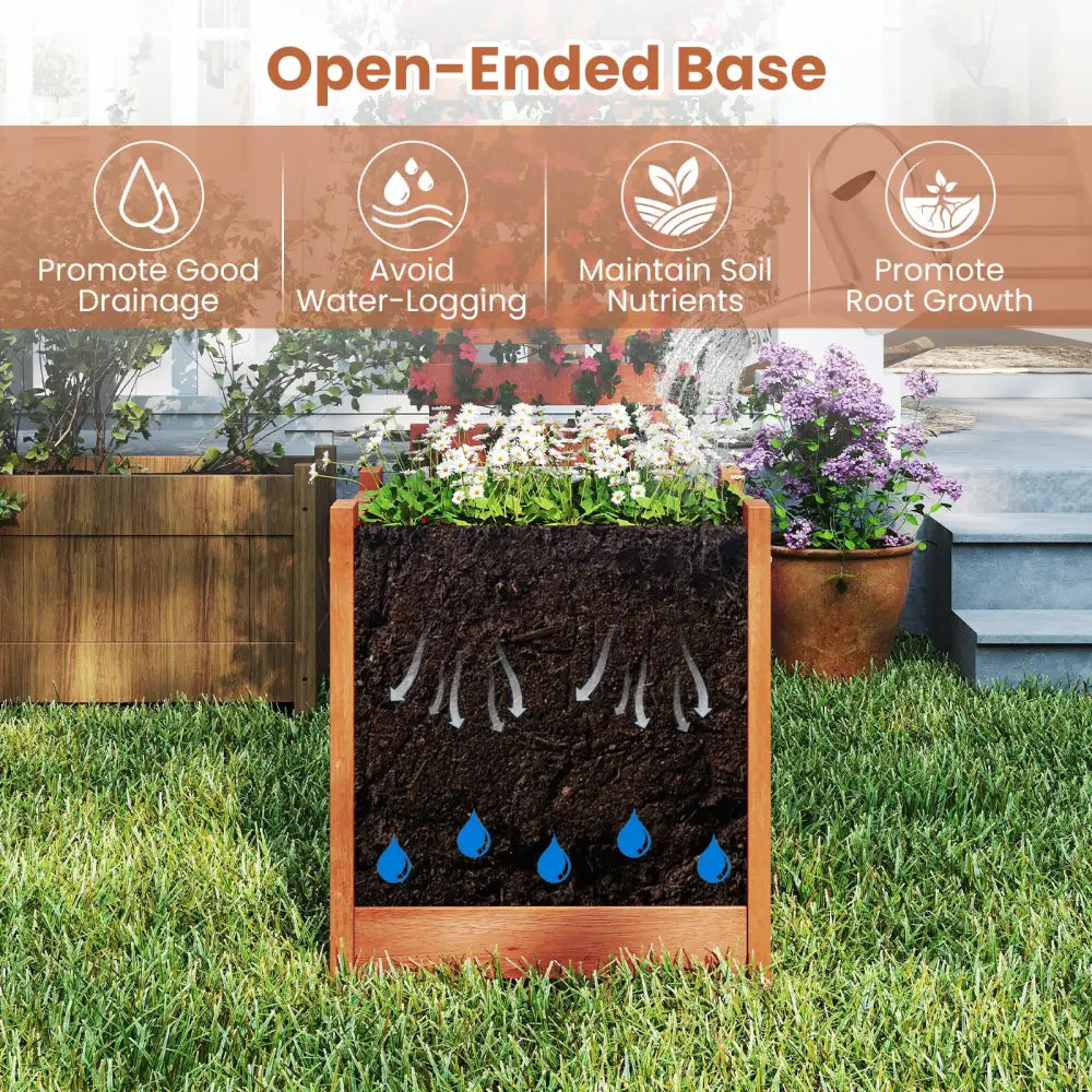 Outdoor Wooden Raised Garden Bed with Trellis - Natural - Raised Garden Beds