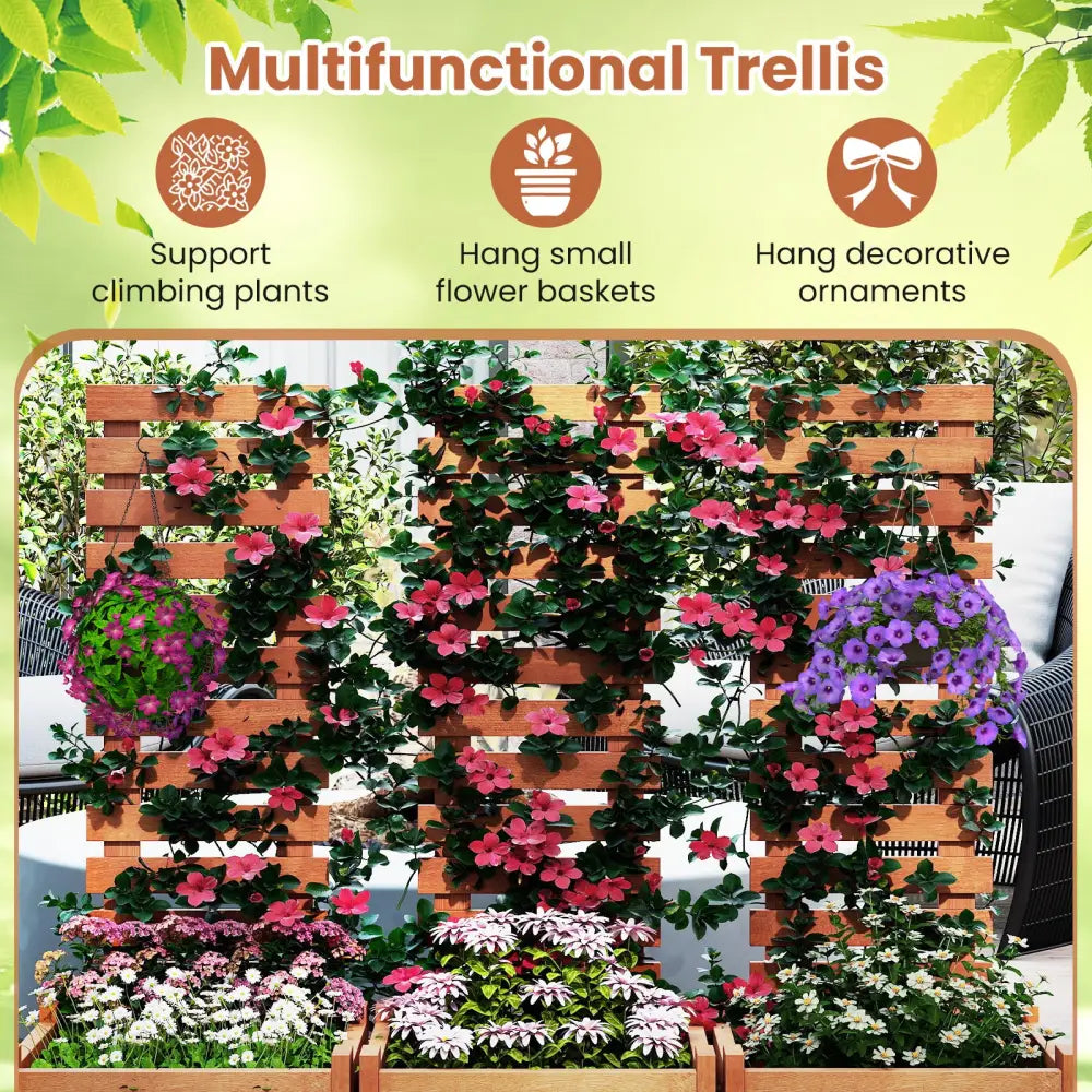 Outdoor Wooden Raised Garden Bed with Trellis - Natural - Raised Garden Beds