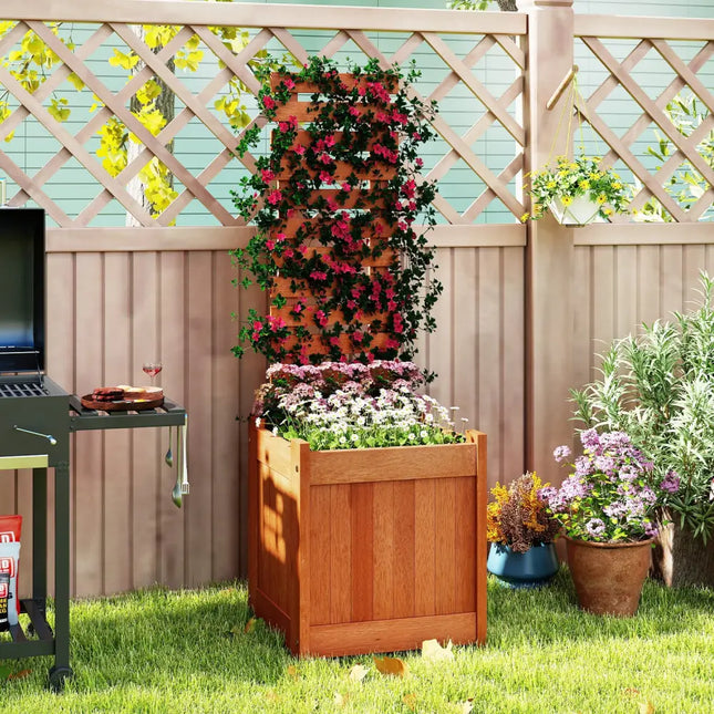 Outdoor Wooden Raised Garden Bed with Trellis - Natural - Raised Garden Beds