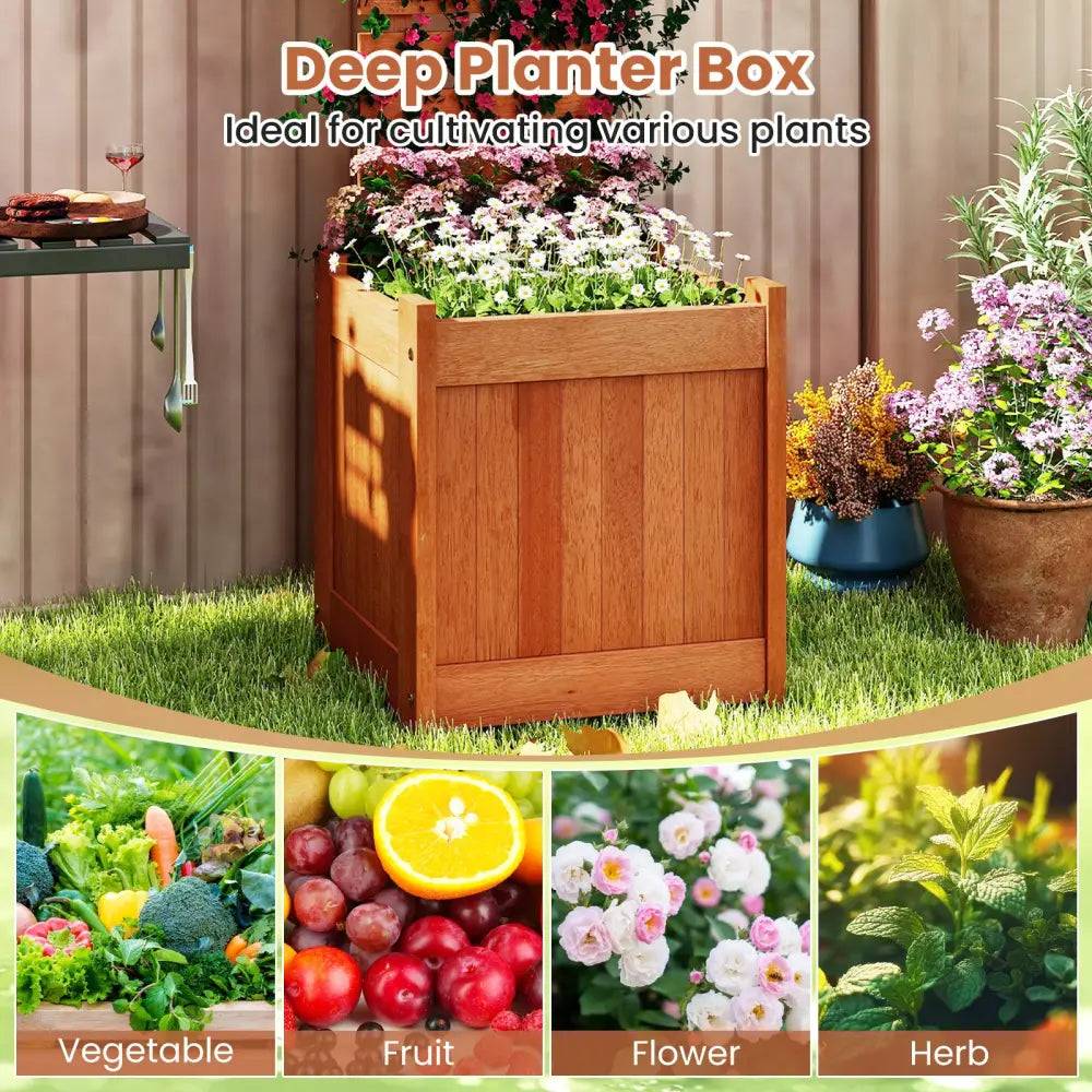 Outdoor Wooden Raised Garden Bed with Trellis - Natural - Raised Garden Beds