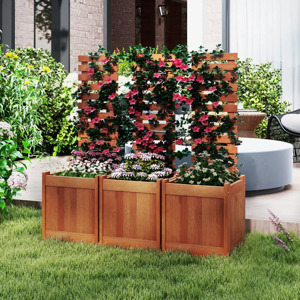 Outdoor Wooden Raised Garden Bed with Trellis - Natural - Raised Garden Beds