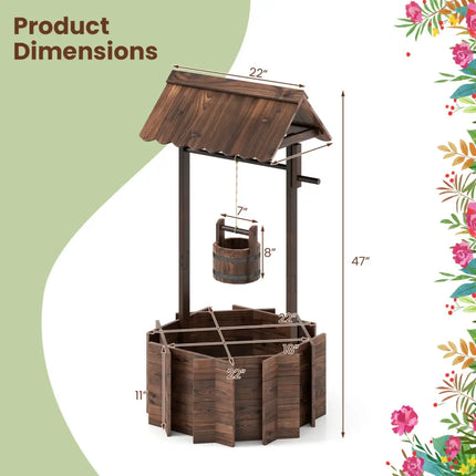 Outdoor Wooden Wishing Well Planter Bucket - Natural - Outdoor Decor