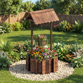 Outdoor Wooden Wishing Well Planter Bucket - Natural - Raised Garden Beds