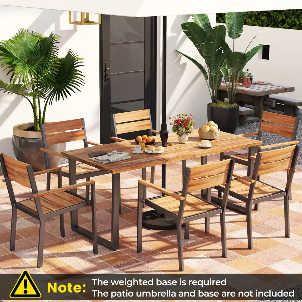 Outside Patio Dining Chair set of 6 with Acacia Armrest for Backyard Garden - Brown - Patio Dining Chairs