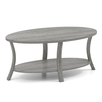 Oval Coffee Table 2-Tier Center Table with Storage Shelf-Gray - Gray - Coffee Tables