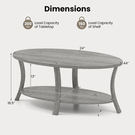 Oval Coffee Table 2-Tier Center Table with Storage Shelf-Gray - Gray - Coffee Tables
