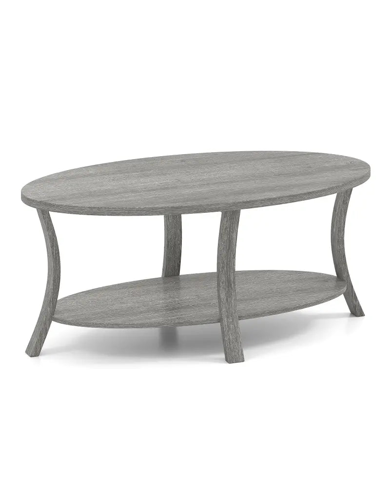 Oval Coffee Table 2-Tier Center Table with Storage Shelf-Gray - Gray - Coffee Tables