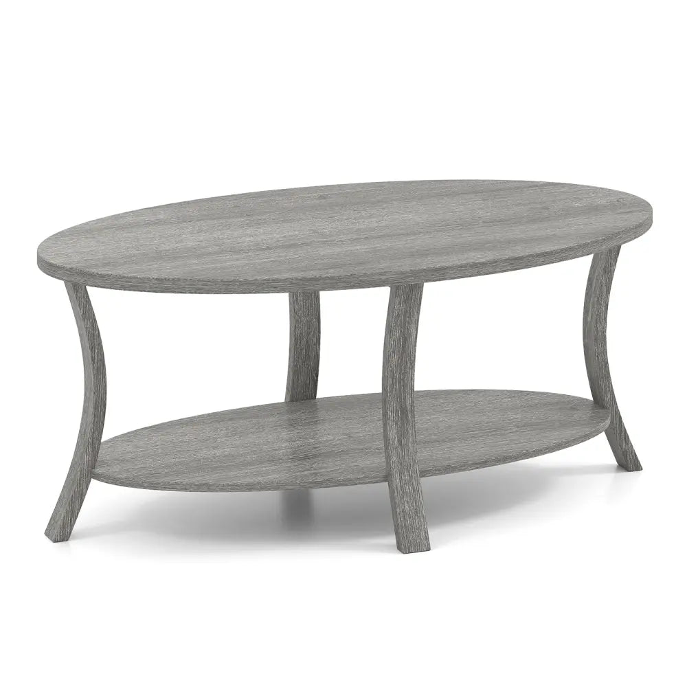 Oval Coffee Table 2-Tier Center Table with Storage Shelf-Gray - Gray - Coffee Tables