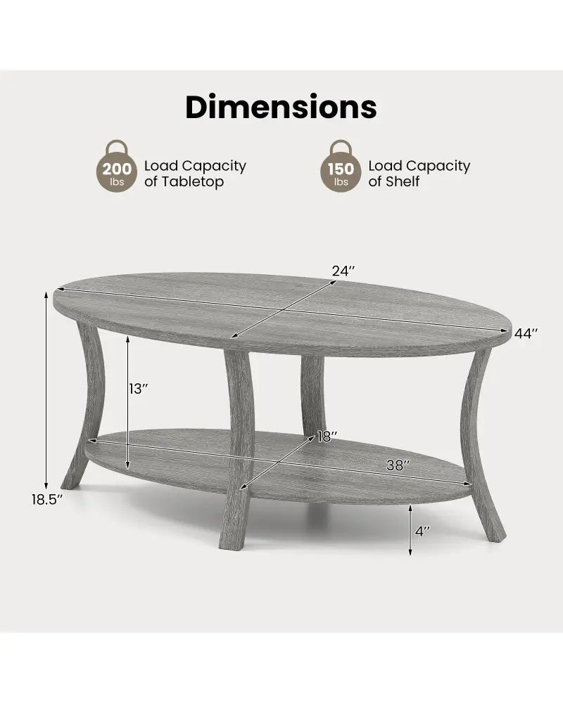 Oval Coffee Table 2-Tier Center Table with Storage Shelf-Gray - Gray - Coffee Tables
