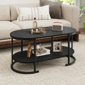 Oval Coffee Table 2-Tier Wooden Accent Table with Spacious Tabletop and Open Storage Shelf-Black - Black - Coffee Tables