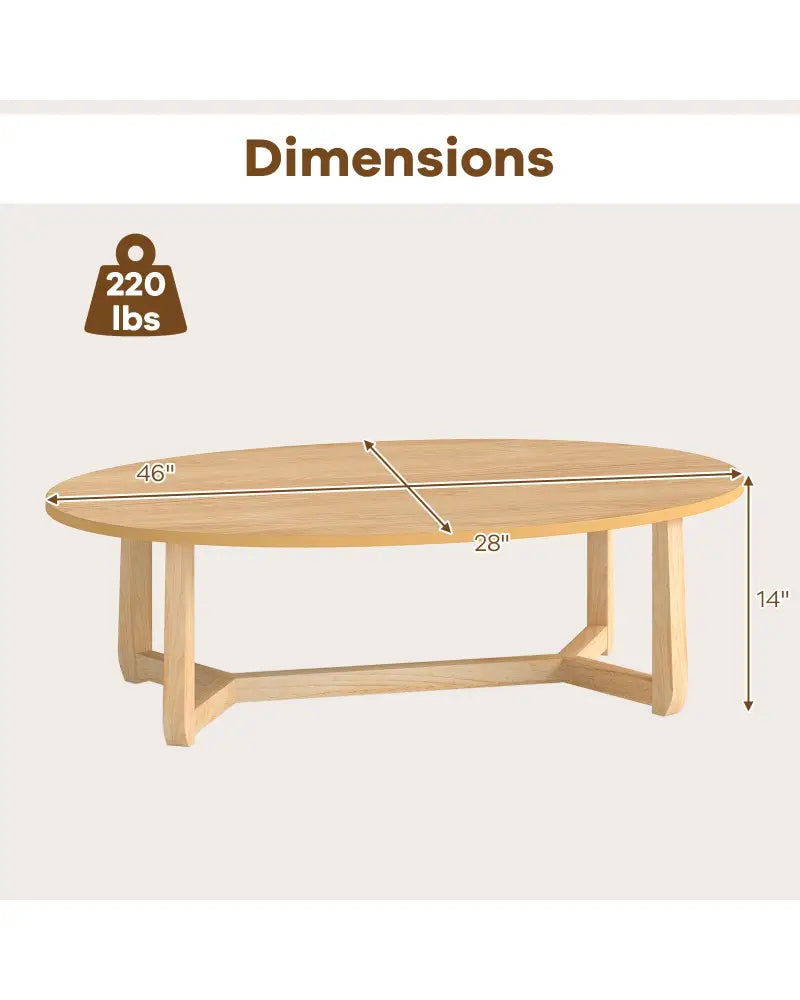 Oval Coffee Table 46 Inches Wooden Accent Table with Thickened Top-Natural - Natural - Coffee Tables