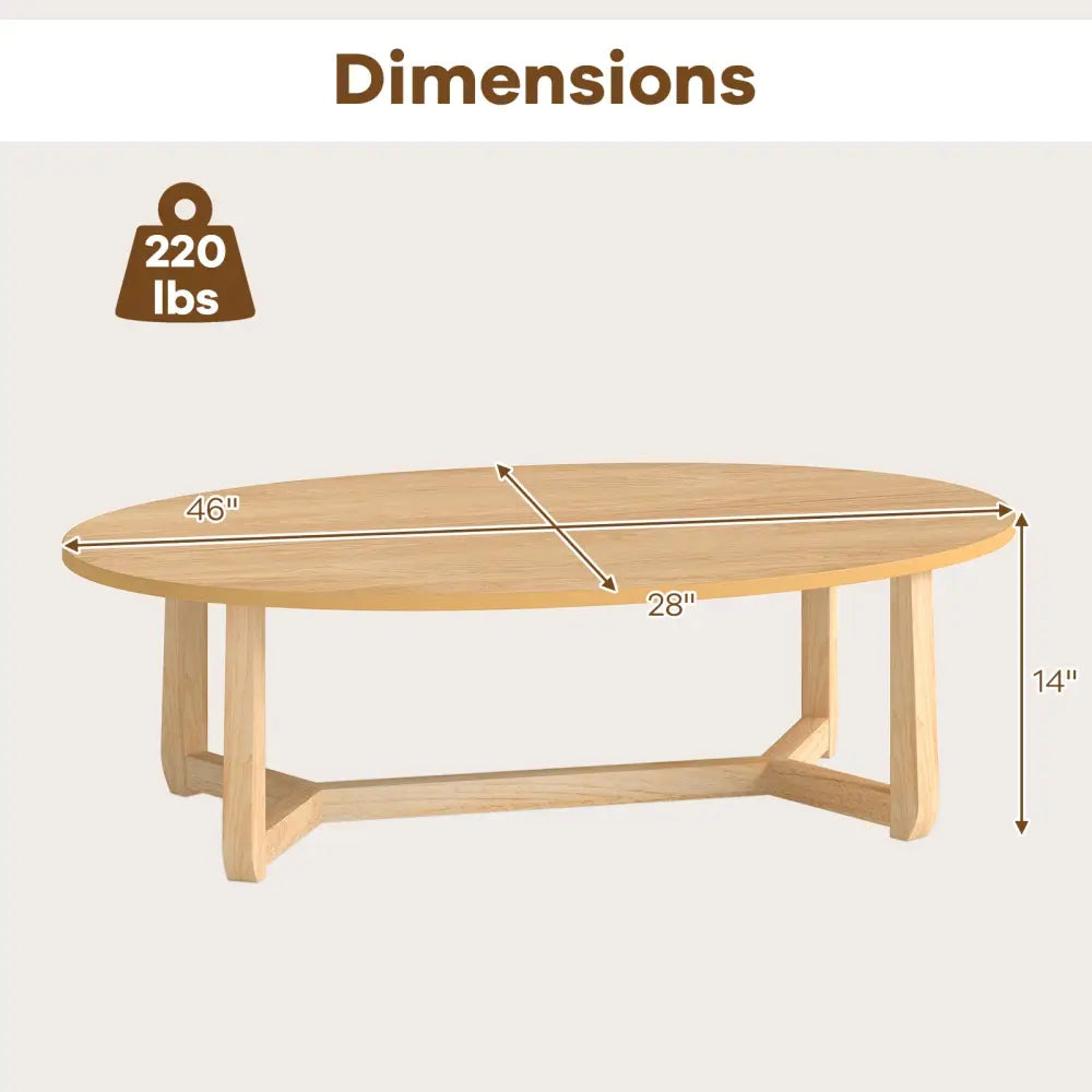 Oval Coffee Table 46 Inches Wooden Accent Table with Thickened Top-Natural - Natural - Coffee Tables