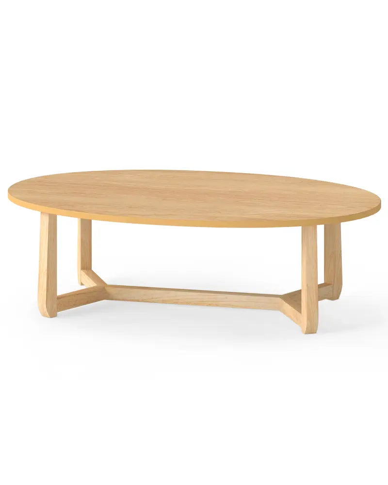 Oval Coffee Table 46 Inches Wooden Accent Table with Thickened Top-Natural - Natural - Coffee Tables