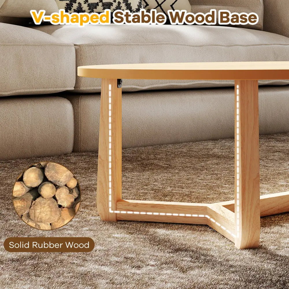 Oval Coffee Table 46 Inches Wooden Accent Table with Thickened Top-Natural - Natural - Coffee Tables