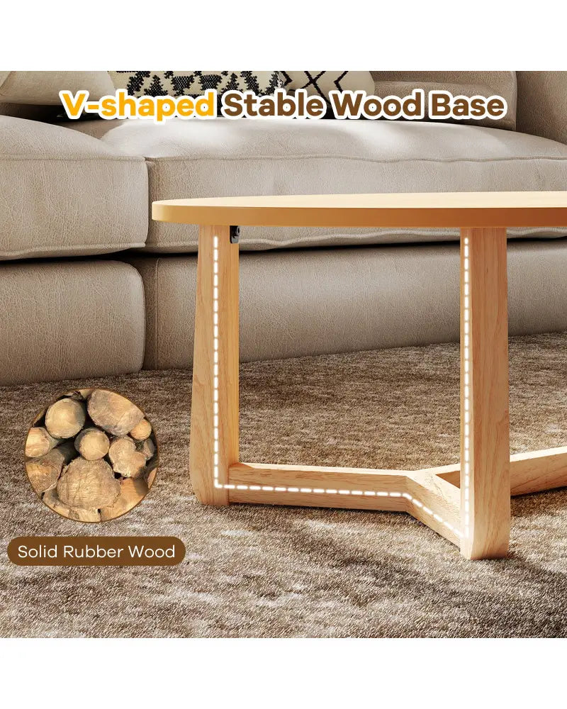 Oval Coffee Table 46 Inches Wooden Accent Table with Thickened Top-Natural - Natural - Coffee Tables