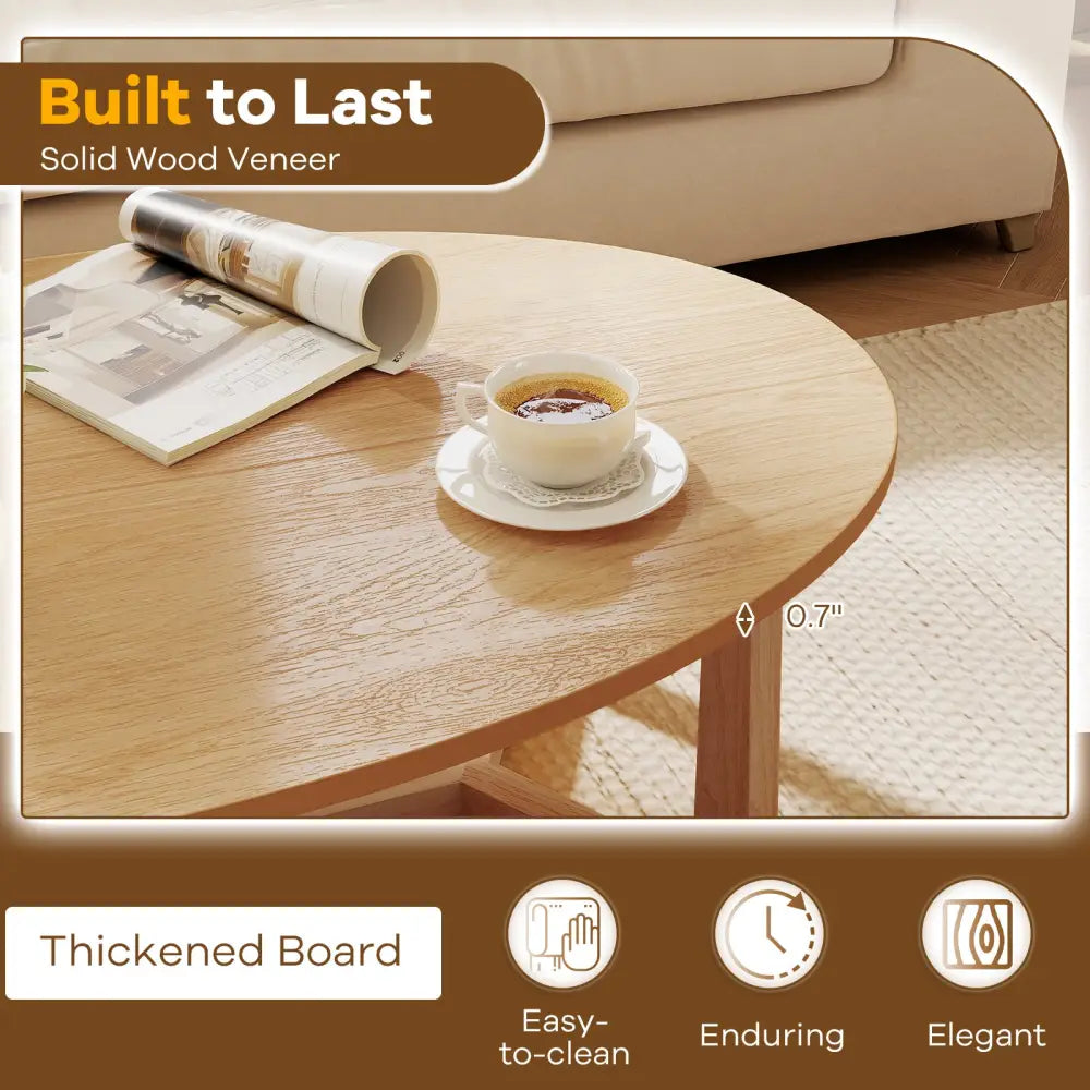Oval Coffee Table 46 Inches Wooden Accent Table with Thickened Top-Natural - Natural - Coffee Tables
