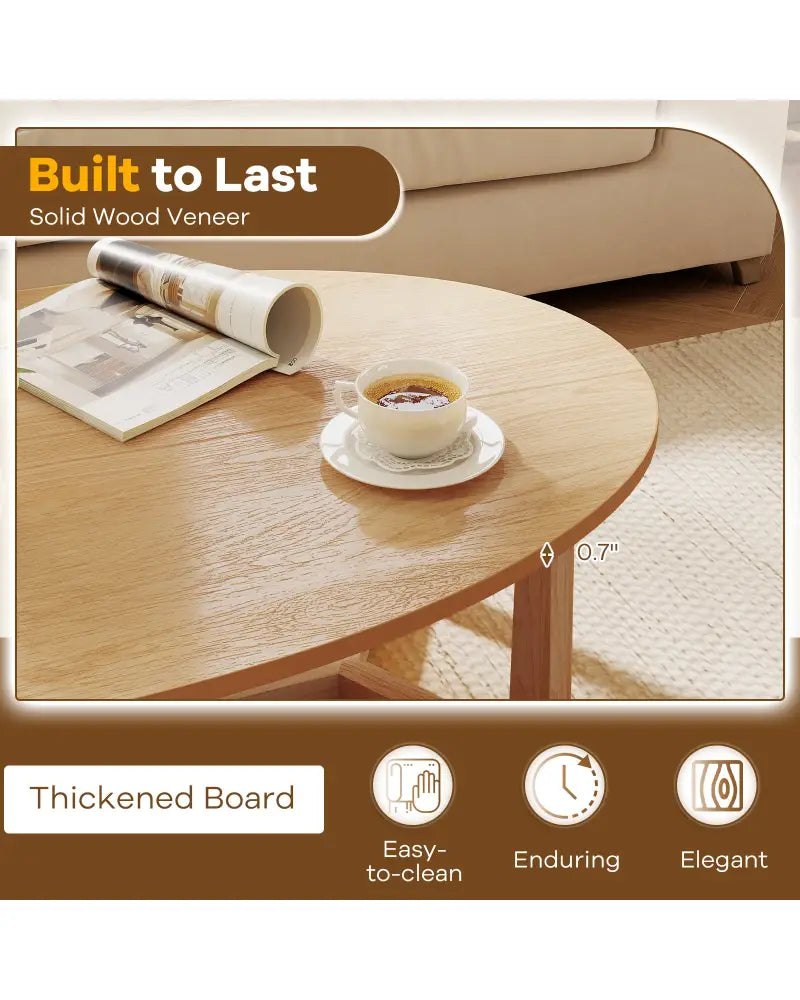 Oval Coffee Table 46 Inches Wooden Accent Table with Thickened Top-Natural - Natural - Coffee Tables