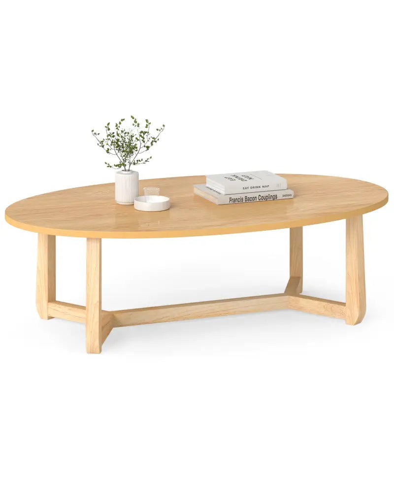 Oval Coffee Table 46 Inches Wooden Accent Table with Thickened Top-Natural - Natural - Coffee Tables