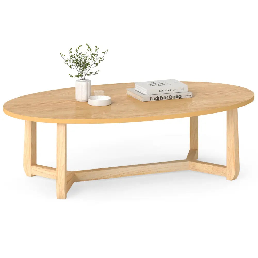 Oval Coffee Table 46 Inches Wooden Accent Table with Thickened Top-Natural - Natural - Coffee Tables