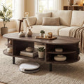 Oval Coffee Table 47.5inch Wooden Center Table with Storage-Walnut - Walnut - Coffee Tables