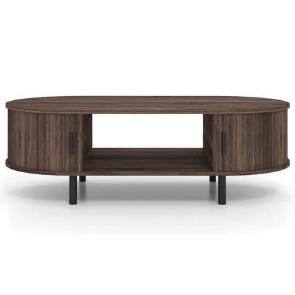 Oval Coffee Table 47.5inch Wooden Center Table with Storage-Walnut - Walnut - Coffee Tables