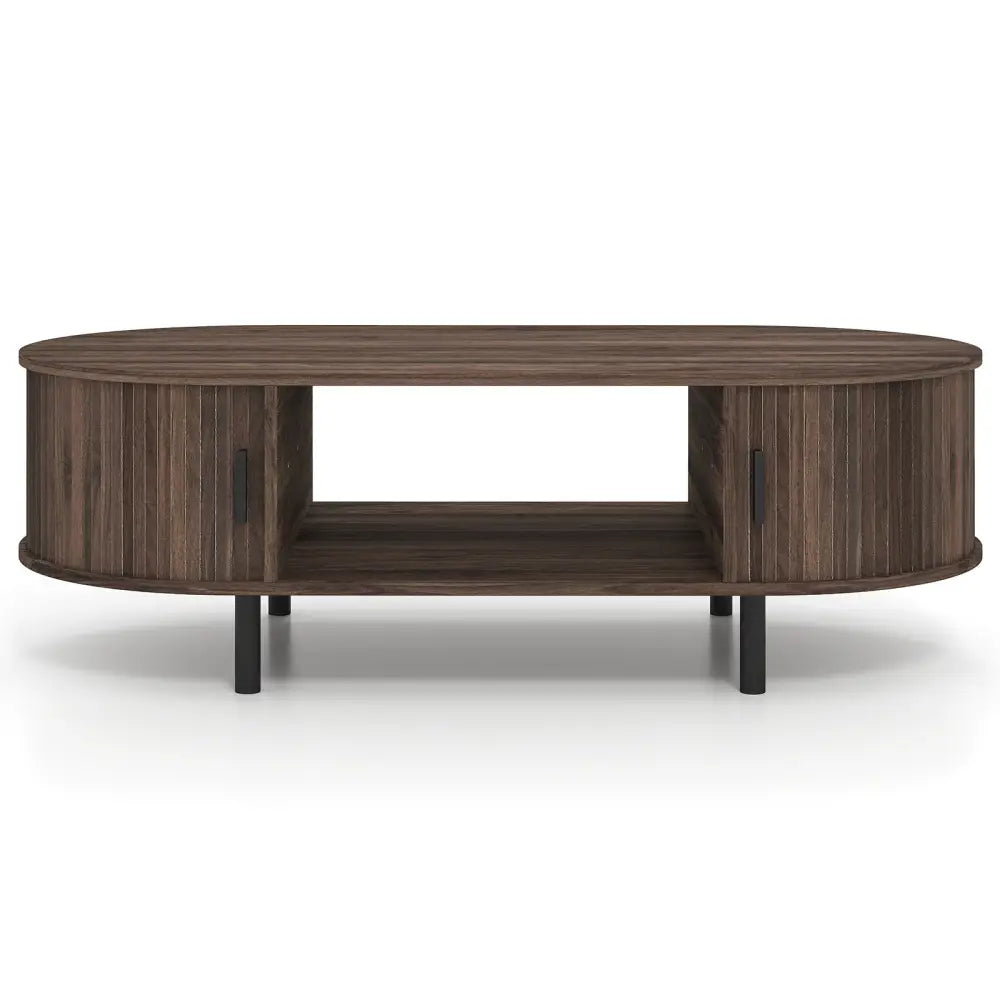 Oval Coffee Table 47.5inch Wooden Center Table with Storage-Walnut - Walnut - Coffee Tables