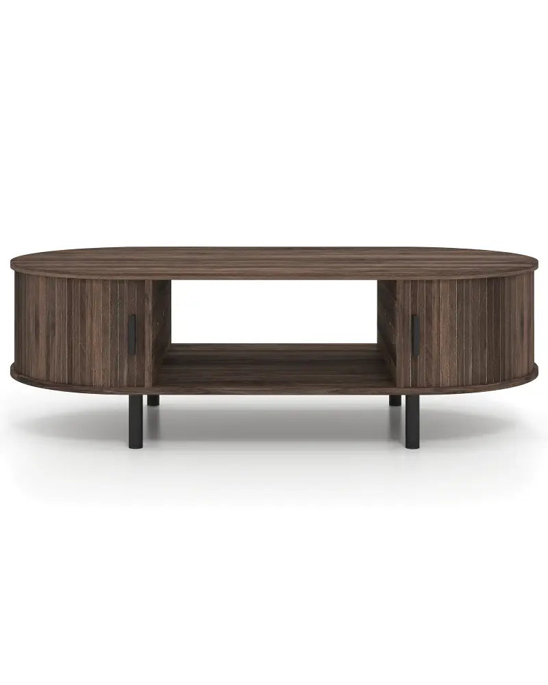 Oval Coffee Table 47.5inch Wooden Center Table with Storage-Walnut - Walnut - Coffee Tables