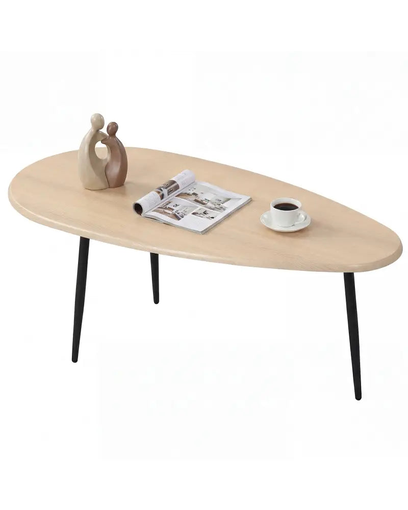 Oval Coffee Table Mid Century Center Table with Sturdy Metal Construction-Natural - Natural - Coffee Tables