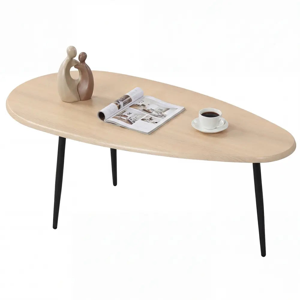 Oval Coffee Table Mid Century Center Table with Sturdy Metal Construction-Natural - Natural - Coffee Tables