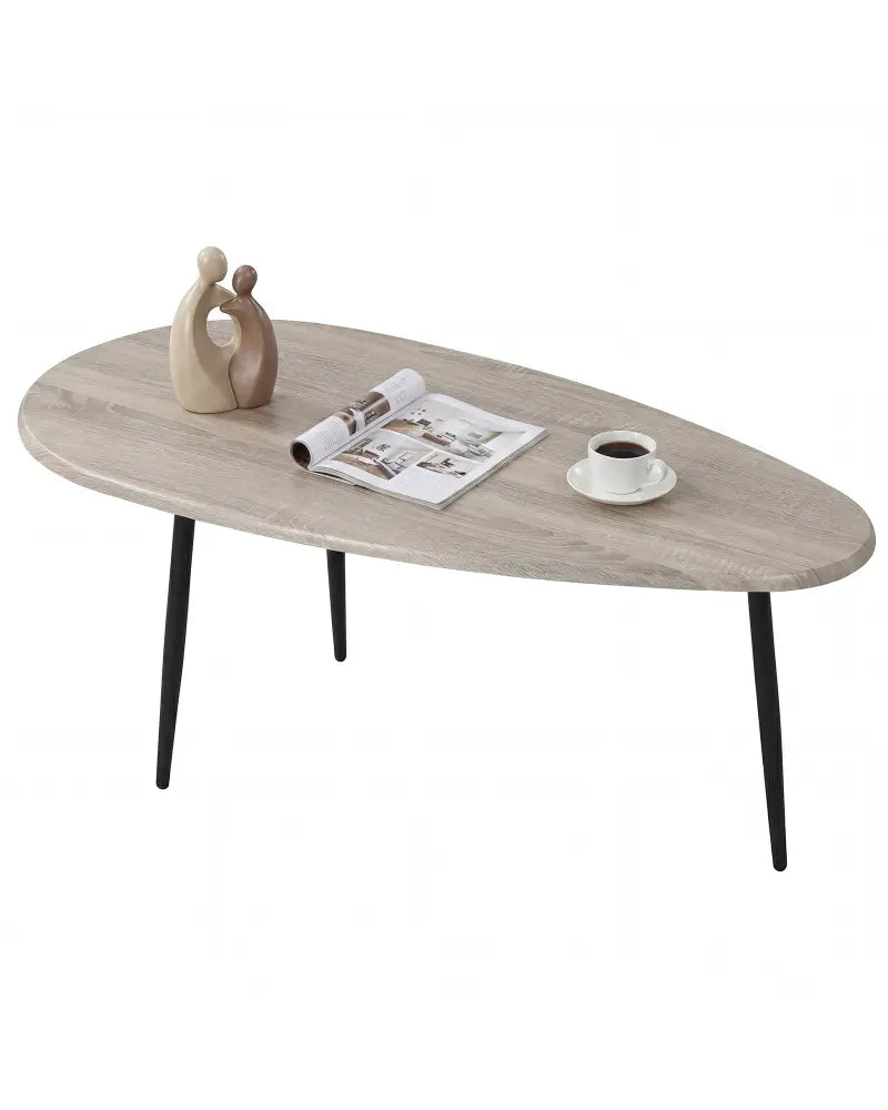 Oval Coffee Table Mid Century Center Table with Sturdy Metal Construction-Gray - Gray - Coffee Tables