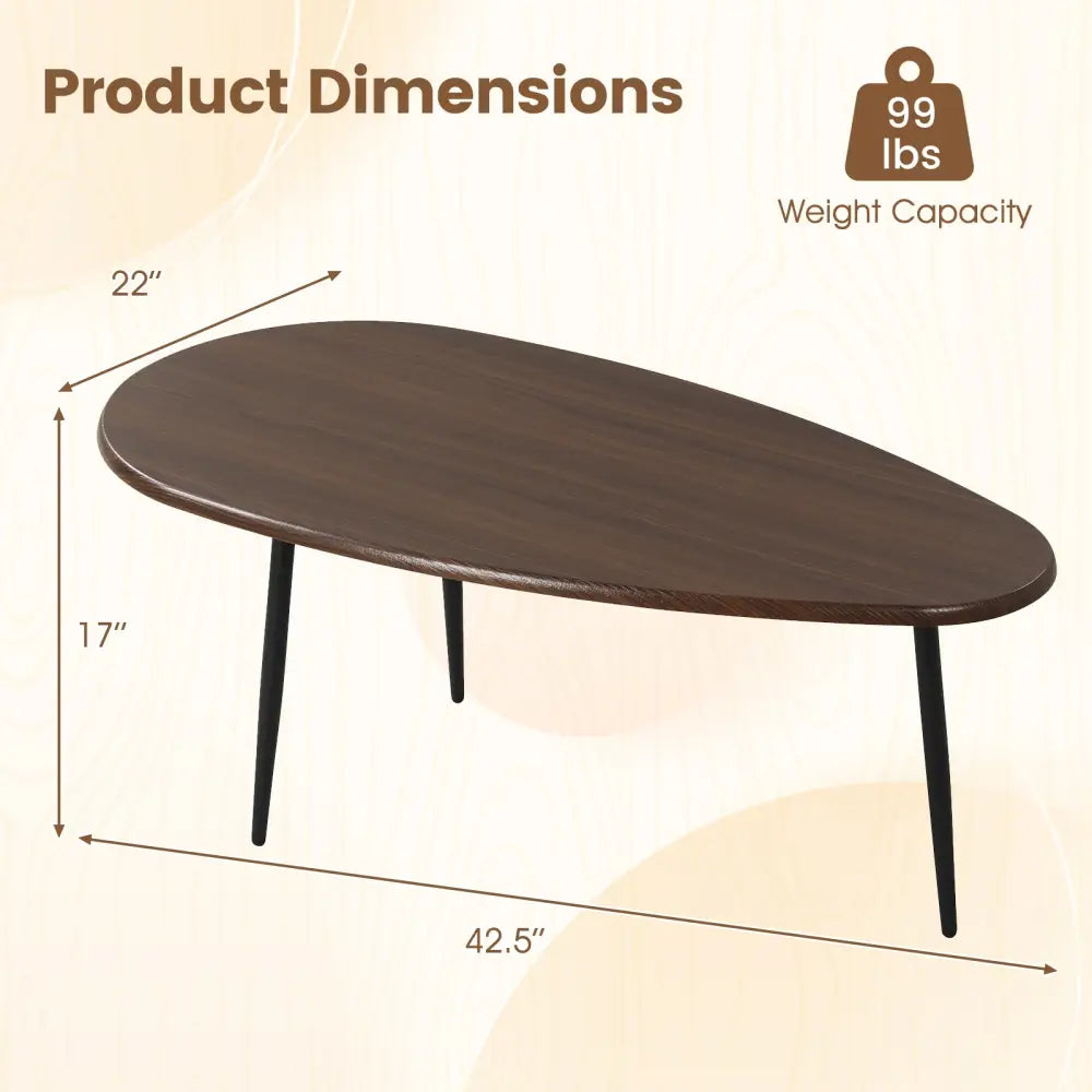Oval Coffee Table Mid Century Center Table with Sturdy Metal Construction-Walnut - Walnut - Coffee Tables