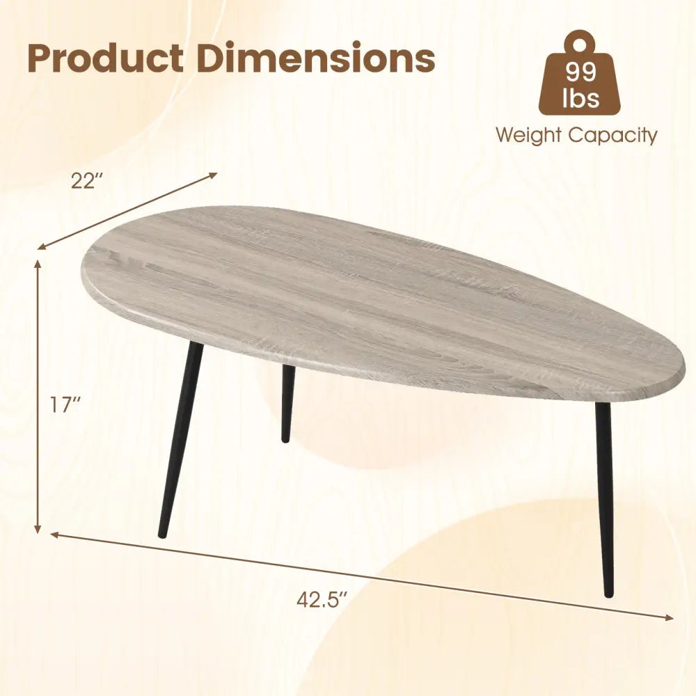 Oval Coffee Table Mid Century Center Table with Sturdy Metal Construction-Gray - Gray - Coffee Tables