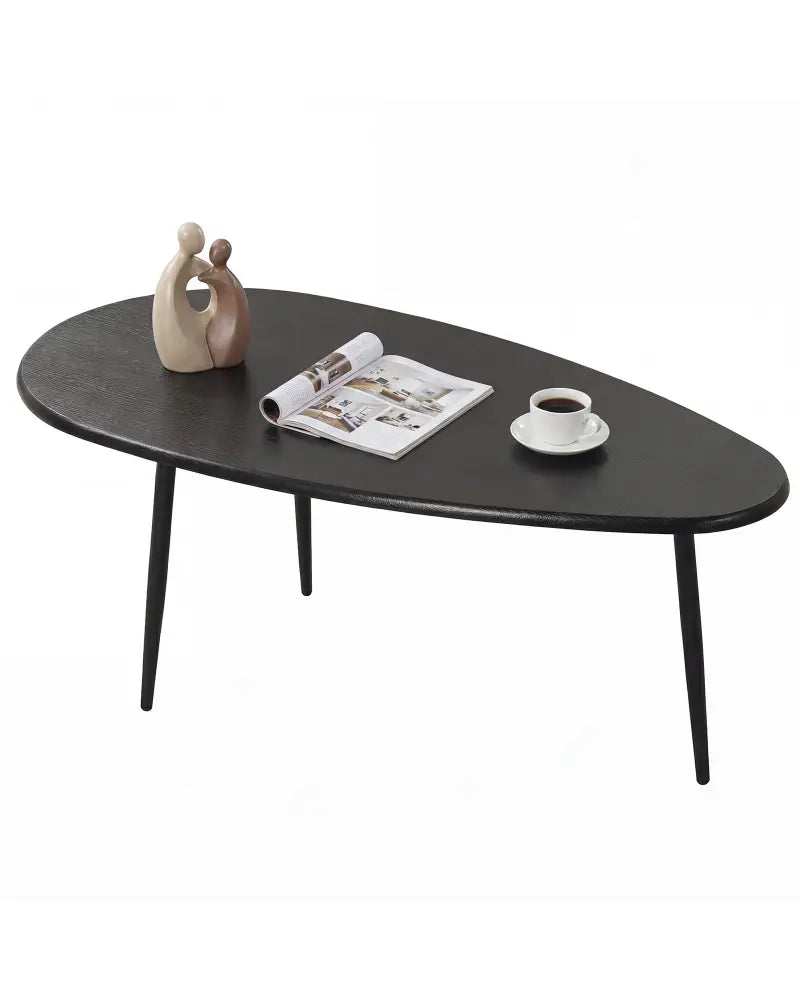 Oval Coffee Table Mid Century Center Table with Sturdy Metal Construction-Black - Black - Coffee Tables