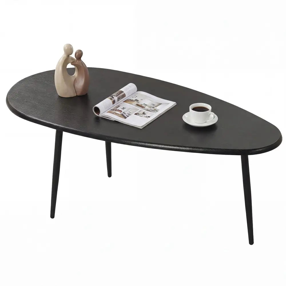 Oval Coffee Table Mid Century Center Table with Sturdy Metal Construction-Black - Black - Coffee Tables