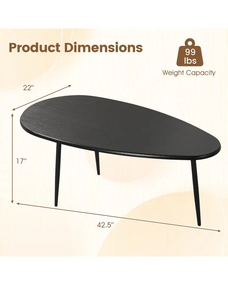 Oval Coffee Table Mid Century Center Table with Sturdy Metal Construction-Black - Black - Coffee Tables