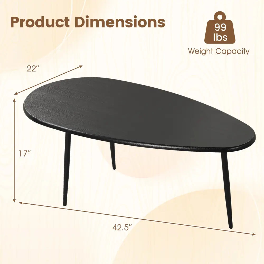 Oval Coffee Table Mid Century Center Table with Sturdy Metal Construction-Black - Black - Coffee Tables
