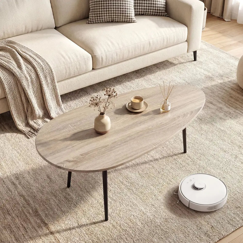Oval Coffee Table Mid Century Center Table with Sturdy Metal Construction-Gray - Gray - Coffee Tables