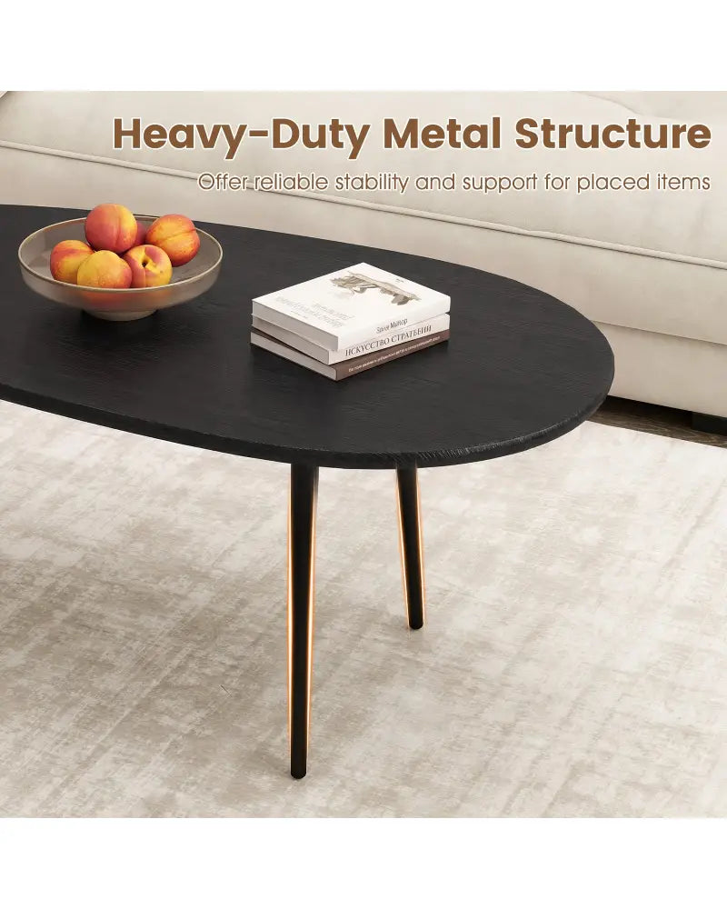 Oval Coffee Table Mid Century Center Table with Sturdy Metal Construction-Black - Black - Coffee Tables
