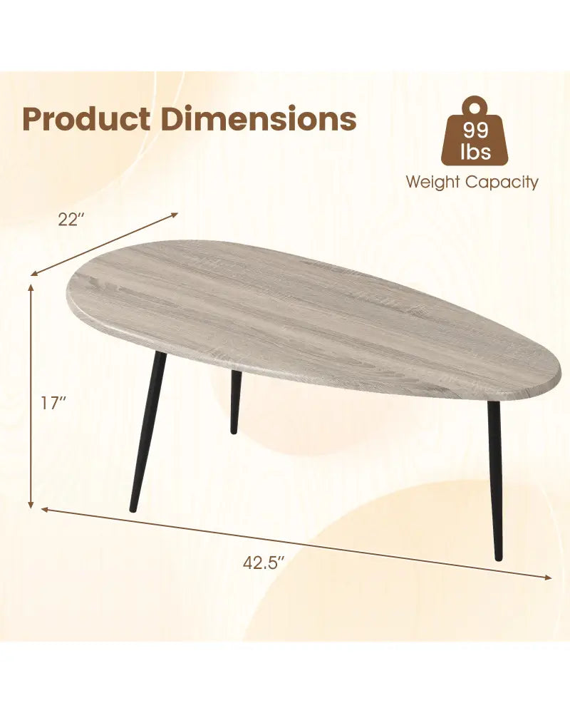 Oval Coffee Table Mid Century Center Table with Sturdy Metal Construction-Gray - Gray - Coffee Tables